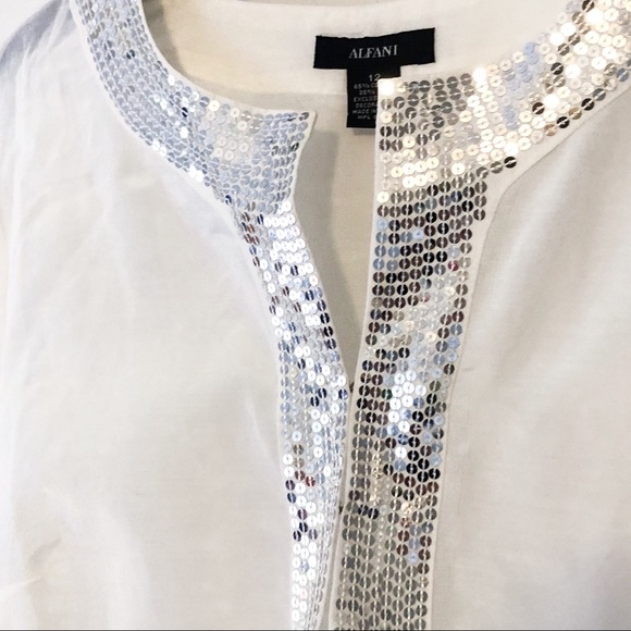 Alfani NWOT Silver Sequin Embellished Silk Tunic - Picture 3 of 6